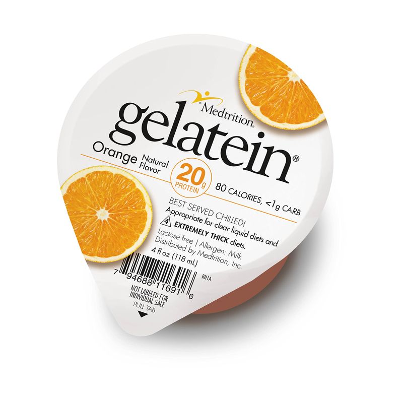 Medtrition Gelatein Orange: 20 Grams of Protein. Sugar Free. Ideal for Clear Liquid Diets, swallowing Difficulties, bariatric, Dialysis and Oncology. Great pre or Post-Workout Snack. (12 Pack)