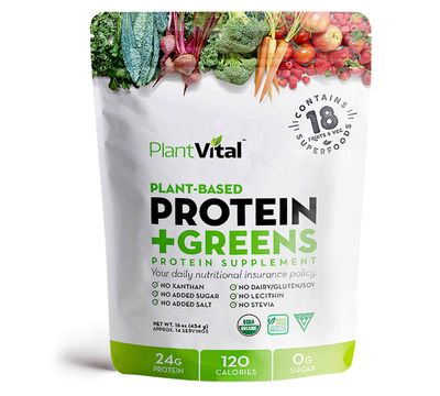 Plantvital Unflavored Organic Vegan Protein Powder - 18 Superfoods, Veggies and Probiotics - Organic Plant-Based Protein Powder - All BCAAs, Gluten Free - 16oz (Pack of 2)