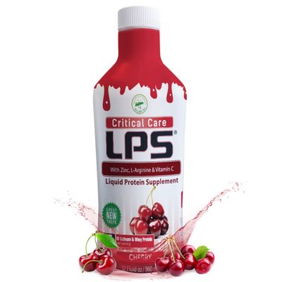 Nutritional Designs LPS Liquid Collagen &amp; Whey Protein Supplement - Non-GMO Drink, Sugar-Free - Promotes Healthy Skin &amp; Hair for Men &amp; Women (Cherry, Critical Care)