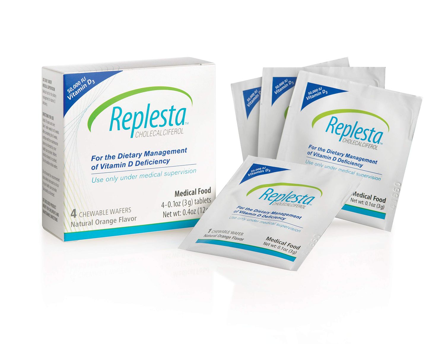 Replesta 50,000 IU Vitamin D3 Cholecalciferol, for Vitamin D Deficiency, Once-Weekly Chewable Wafer, Non-GMO, Natural Orange Flavor, 4 Count (Pack of 1)
