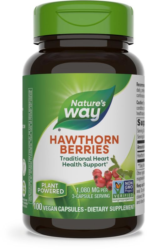 Nature's Way Herbal Hawthorn Berries, Traditional Heart Health Support*, 100 Vegan Capsules (Packaging May Vary)