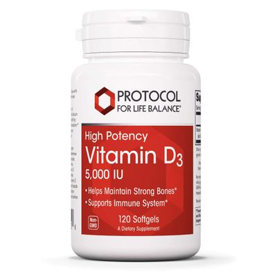 PROTOCOL FOR LIFE BALANCE - Vitamin D3 5000 IU (High Potency) Supports Calcium Absorption, Bone and Dental Health, Immune System Function, Nervous System, and Cognitive Function - 120 Softgels