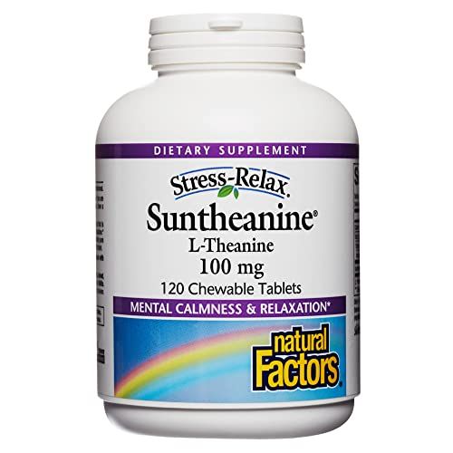 Stress-Relax Chewable Suntheanine L-Theanine 100 mg by Natural Factors, Non-Drowsy Stress Support for Mental Calmness and Relaxation, Tropical Fruit Flavor, 120 Tablets