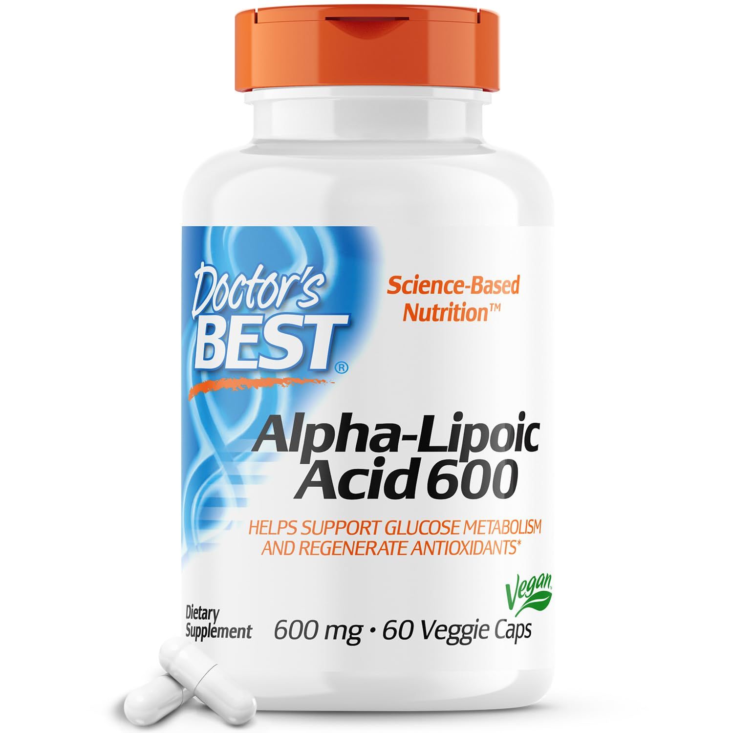 Doctor&#39;s Best Alpha-Lipoic Acid 600, Supports Antioxidant Function &amp; Glycemic Balances, Non-GMO, Gluten Free, Vegan, Soy Free, 600 mg, 60 Veggie Caps