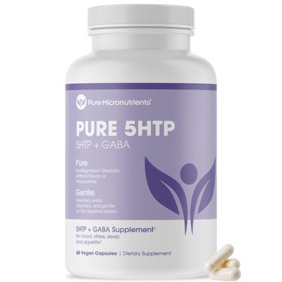 Pure 5-HTP (5-Hydroxytryptophan) Plus GABA Supplement - for Sleep, Mood &amp; Stress Management - 60 Veggie Caps