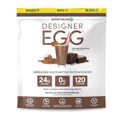 Designer Wellness, Designer Egg, Natural Egg Yolk &amp; Egg White Protein Powder, Keto and Paleo Friendly, Low Calorie, Less Fat and Cholesterol, Dutch Chocolate, 12.4 Ounce