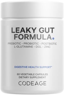 Codeage Leaky Gut Supplement, L-Glutamine, N-Acetylglucosamine, Probiotic, Butyric Acid, Polyphenols, Quercetin, DGL, Marshmallow Root, Berberine, BioPerine, Cinnamon, Vegan, Non-GMO, 60 Capsules