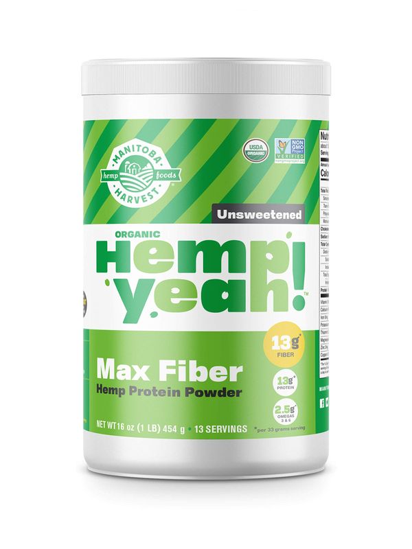 Manitoba Harvest Hemp Yeah! Organic Max Fiber Protein Powder, Unsweetened, 16oz; with 13g of Fiber, 13g Protein and 2.5g Omegas 3&amp;6 per Serving, Keto-Friendly, Preservative Free, Packaging May Vary