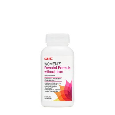 GNC Women&#39;s Prenatal Multivitamin Formula Without Iron | Support Pregnancy and Healthy Baby Development | Essential Nutrients Folic Acid, Zinc, Calcium Plus B Vitamins | 60 Caplets