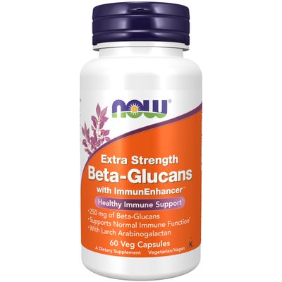 NOW Foods Supplements, Beta-Glucans with ImmunEnhancer with Larch Arabinogalactan, Extra Strength, 60 Veg Capsules
