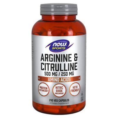 NOW Sports Nutrition, Arginine &amp; Citrulline 500 mg/ 250 mg, Amino Acids, 240 Veg Capsules
