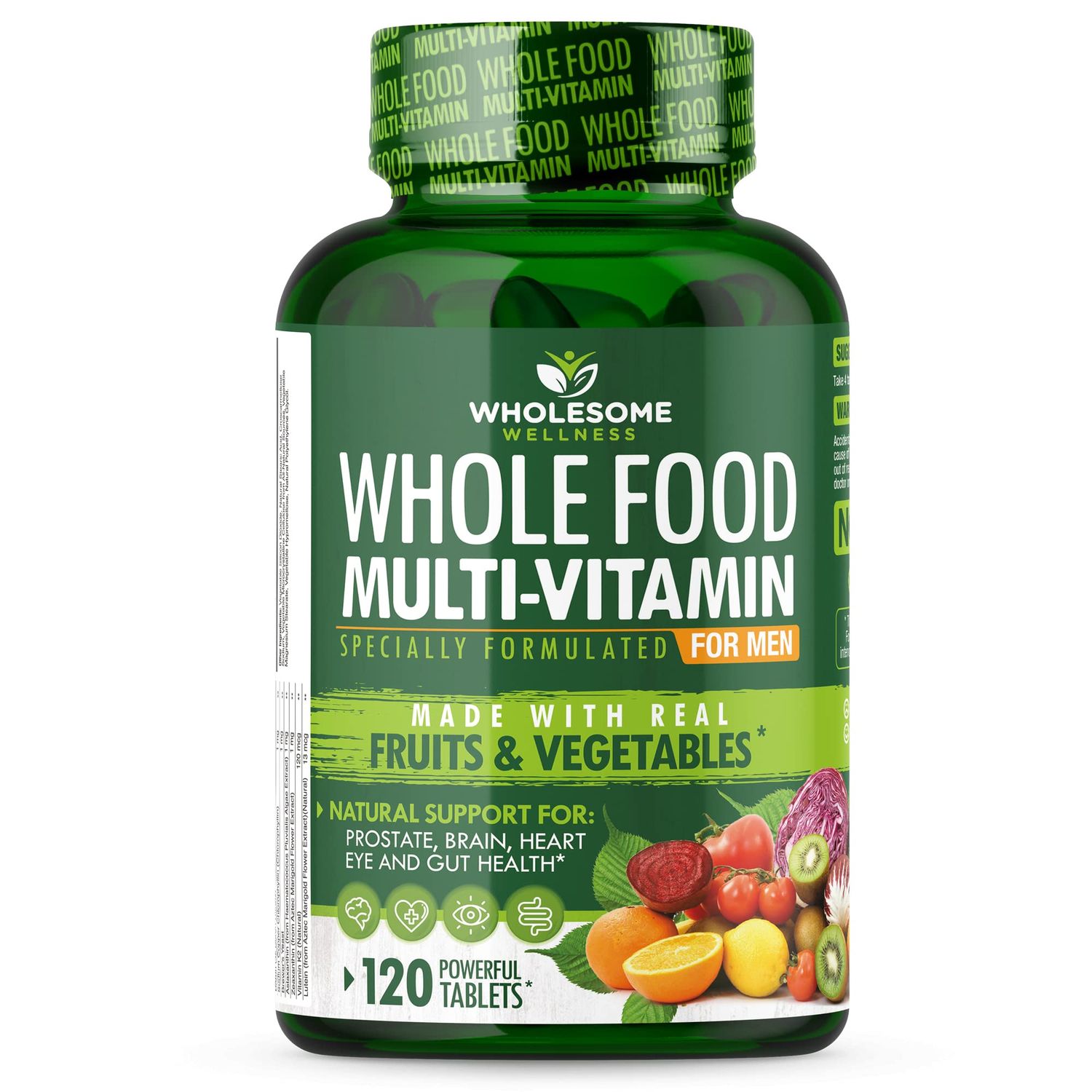 Whole Food Multivitamin for Men - Natural Multi Vitamins, Minerals, Organic Extracts - Vegan Vegetarian - 120 Tablets