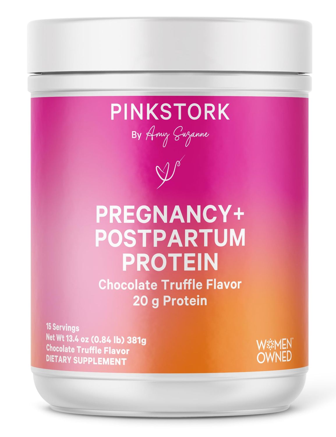 Pink Stork Pregnancy and Postpartum Protein Powder - 20 g Chocolate Whey and Collagen Protein - Prenatal, Postnatal &amp; Lactation Support, Breastfeeding Essentials - 15 Servings