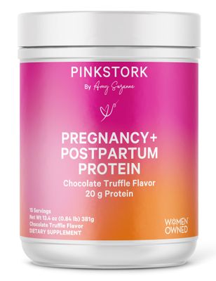 Pink Stork Pregnancy and Postpartum Protein Powder - 20 g Chocolate Whey and Collagen Protein - Prenatal, Postnatal &amp; Lactation Support, Breastfeeding Essentials - 15 Servings