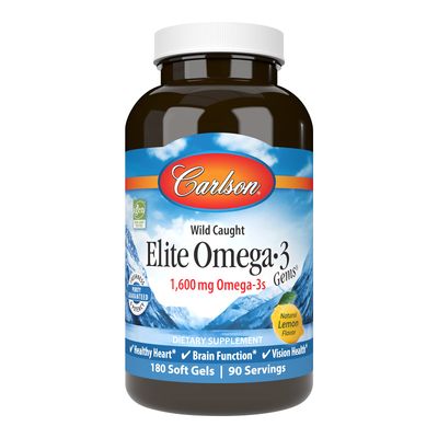 Carlson - Elite Omega-3 Gems, 1600 mg Omega-3s, Heart, Brain &amp; Vision Support, Wild Caught, Orange, 180 soft gels