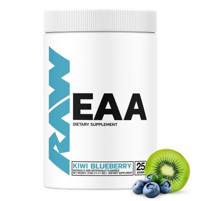 RAW EAA Amino Acids Powder, Kiwi Blueberry (25 Servings) - Pre Workout Amino Energy Powder for Strength, Endurance, Recovery &amp; Lean Muscle Growth - BCAA Amino Acids Supplement for Men &amp; Women