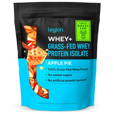 LEGION Whey+ Whey Isolate Protein Powder from Grass Fed Cows - Low Carb, Low Calorie, Non-GMO, Lactose Free, Gluten Free, Sugar Free, All Natural Whey Protein Isolate, 30 Servings (Apple Pie)