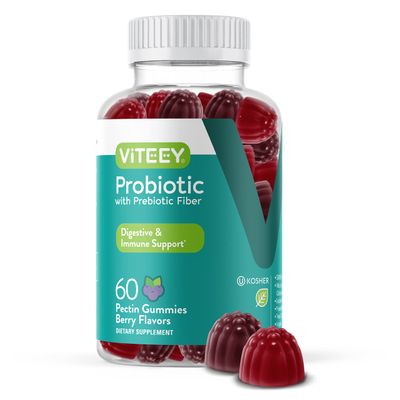 Probiotic Gummies with Prebiotic Fiber, Extra Strength 2 Billion CFUs - Prebiotics and Probiotics for Immune &amp; Digestive Support - Vegan, Gelatin Free, GMO Free - Tasty Chewable Berry Flavored Gummy