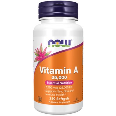 NOW Supplements, Vitamin A (Fish Liver Oil) 25,000 IU, Essential Nutrition, 250 Softgels