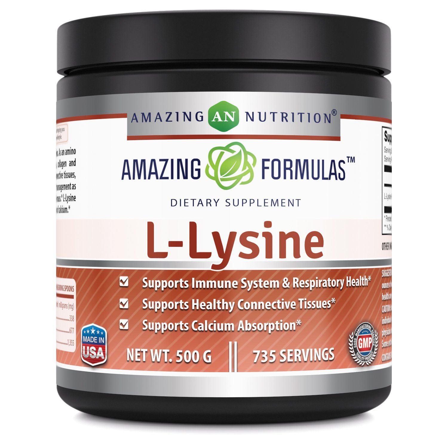 Amazing Formulas L-Lysine Amino Acid Vitamin Supplement (Non-GMO, Gluten Free) - Immune Support, Respiratory Health &amp; More (Powder, 500 Grams)