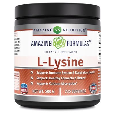 Amazing Formulas L-Lysine Amino Acid Vitamin Supplement (Non-GMO, Gluten Free) - Immune Support, Respiratory Health &amp; More (Powder, 500 Grams)