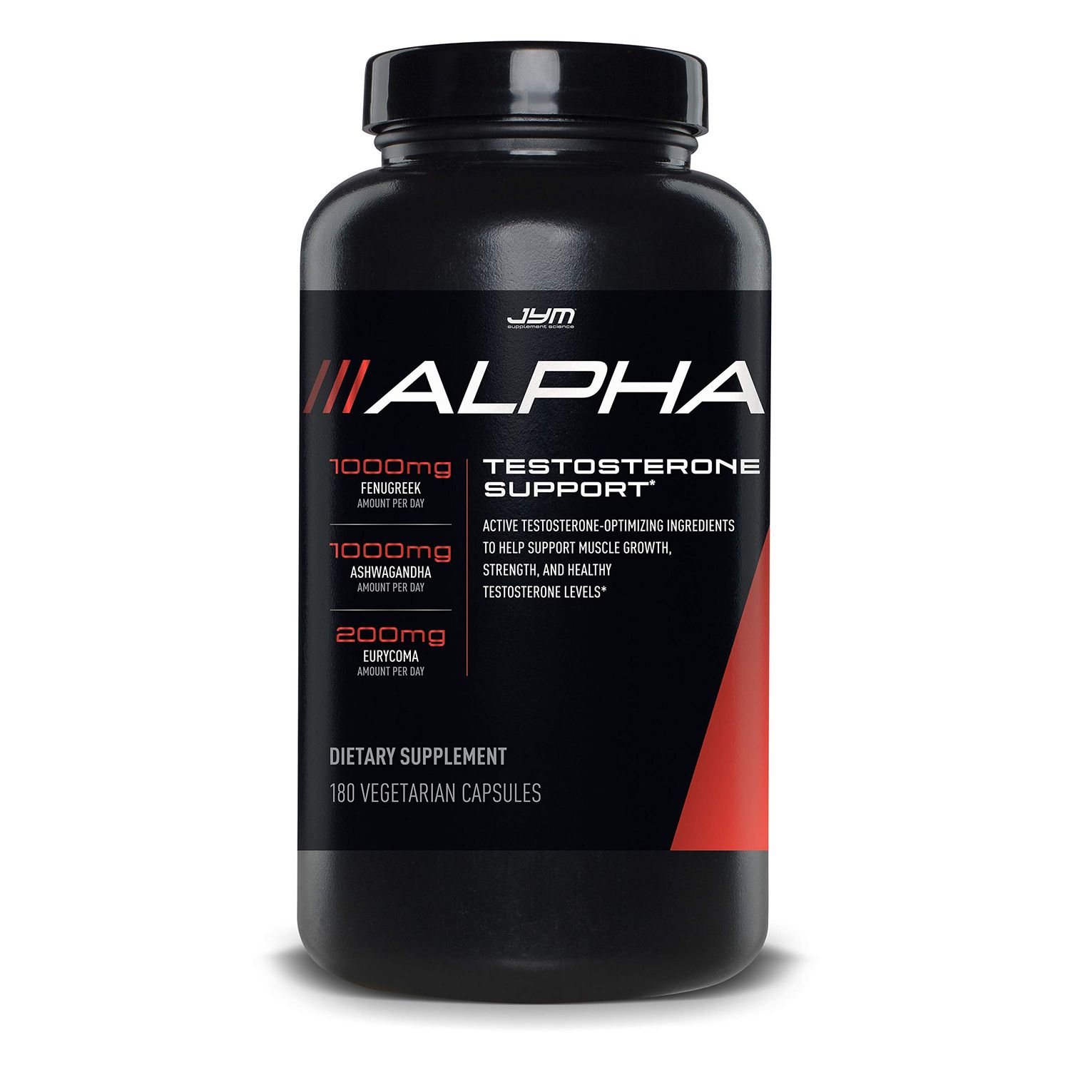 Alpha JYM Testosterone Support | Male Vitality, Hormone Optimization, Ashwagandha, Fenugreek, Eurycoma, Damiana, Quercetin, DIM | JYM Supplemental Science | 180 Vegetarian capsules