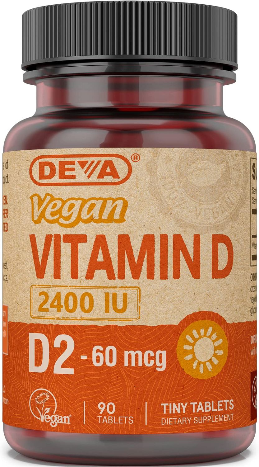 DEVA Vegan Vitamin D2 60 mcg 2400 IU, Ergocalciferol Supplement with No Animal Ingredients, 90 Tablets, 1-Pack