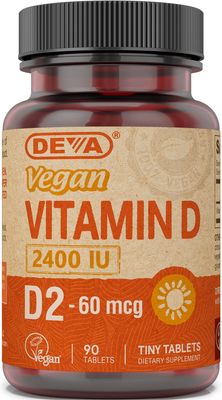 DEVA Vegan Vitamin D2 60 mcg 2400 IU, Ergocalciferol Supplement with No Animal Ingredients, 90 Tablets, 1-Pack
