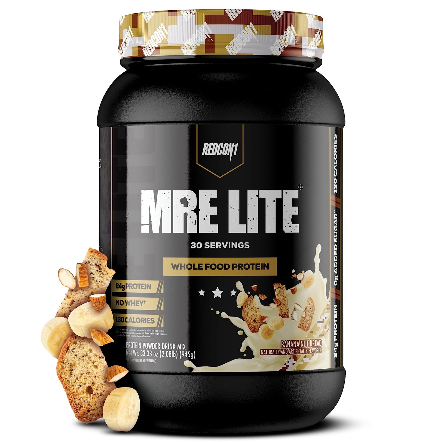 REDCON1 MRE Lite Whole Food Protein Powder, Banana Nut Bread - Low Carb &amp; Whey Free Meal Replacement with Animal Protein Blends - Easy to Digest Supplement Made with MCT Oils (30 Servings)