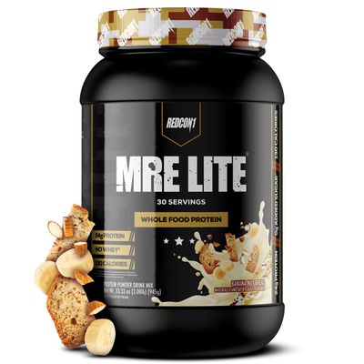 REDCON1 MRE Lite Whole Food Protein Powder, Banana Nut Bread - Low Carb &amp; Whey Free Meal Replacement with Animal Protein Blends - Easy to Digest Supplement Made with MCT Oils (30 Servings)