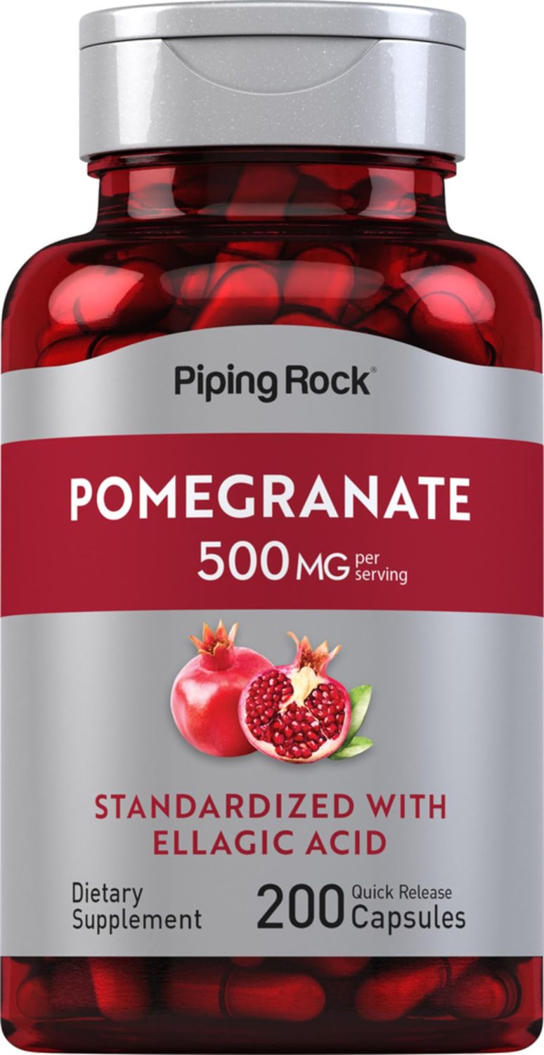 Piping Rock Pomegranate Extract Capsules 500mg | 200 Count | Dietary Supplement | Standardized with Ellagic Acid | Non-GMO, Gluten Free