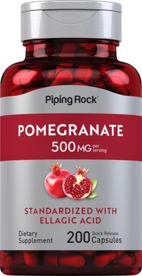 Piping Rock Pomegranate Extract Capsules 500mg | 200 Count | Dietary Supplement | Standardized with Ellagic Acid | Non-GMO, Gluten Free