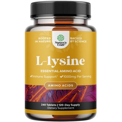 L Lysine 1000mg per serving Nutritional Supplements - L-lysine Essential Amino Acids for Eye Health Lip Care Bone Support Immune System Support Muscle Growth and Vegetarian Collagen - 240 Tablets