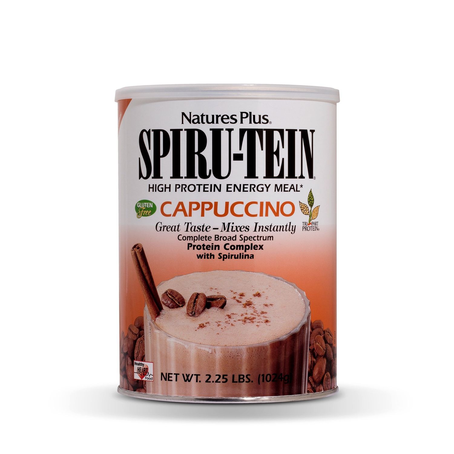 NaturesPlus SPIRU-TEIN Shake - Cappuccino Flavor - 2.25 lbs, Spirulina Protein Powder - Plant Based Meal Replacement, Vitamins &amp; Minerals For Energy - Vegetarian - 32 Servings