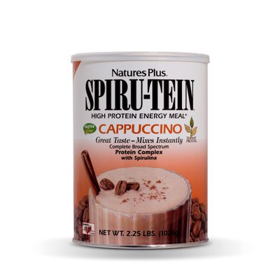 NaturesPlus SPIRU-TEIN Shake - Cappuccino Flavor - 2.25 lbs, Spirulina Protein Powder - Plant Based Meal Replacement, Vitamins &amp; Minerals For Energy - Vegetarian - 32 Servings