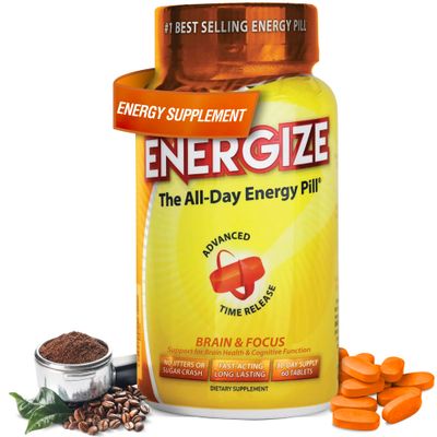 iSatori Energize Brain &amp; Focus Caffeine Pills - Fast Acting All Day Energy Pills, Brain Booster, Energy and Focus Supplement, Time Release Caffeine Means No Jitters, No Crash (60 Tablets)