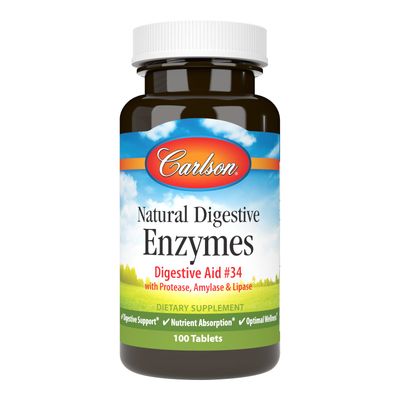 Carlson - Natural Digestive Enzymes, Digestive Aid #34 with Protease, Amylase &amp; Lipase, Digestive Support, Nutrient Absorption &amp; Optimal Wellness, 100 Tablets