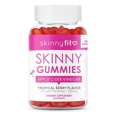 SkinnyFit Skinny Gummies Apple Cider Vinegar Gummies w/ The Mother, Healthy Weight, Immune Support, Vitamin B9, B12, Beetroot, Pomegranate, Vegan-Friendly, 60 Count