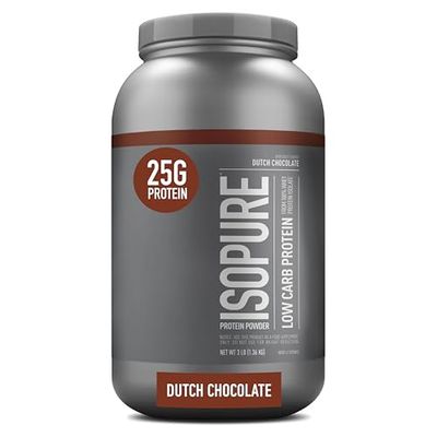 Isopure Dutch Chocolate Whey Isolate Protein Powder with Vitamin C &amp; Zinc for Immune Support, 25g Protein, Low Carb &amp; Keto Friendly, 41 Servings, 3 Pounds (Pack of 1) (Packaging May Vary)