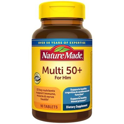 Nature Made Multivitamin For Him 50+, Mens Multivitamins for Daily Nutritional Support, Multivitamin for Men, 90 Tablets, 90 Day Supply