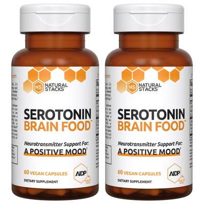 NATURAL STACKS Serotonin Brain Food - L-Tryptophan &amp; Rhodiola Rosea - Mood Support Supplement - Promotes Positive Mood, Calmness, Stress Relief - Brain Support Supplement - 120 Capsules