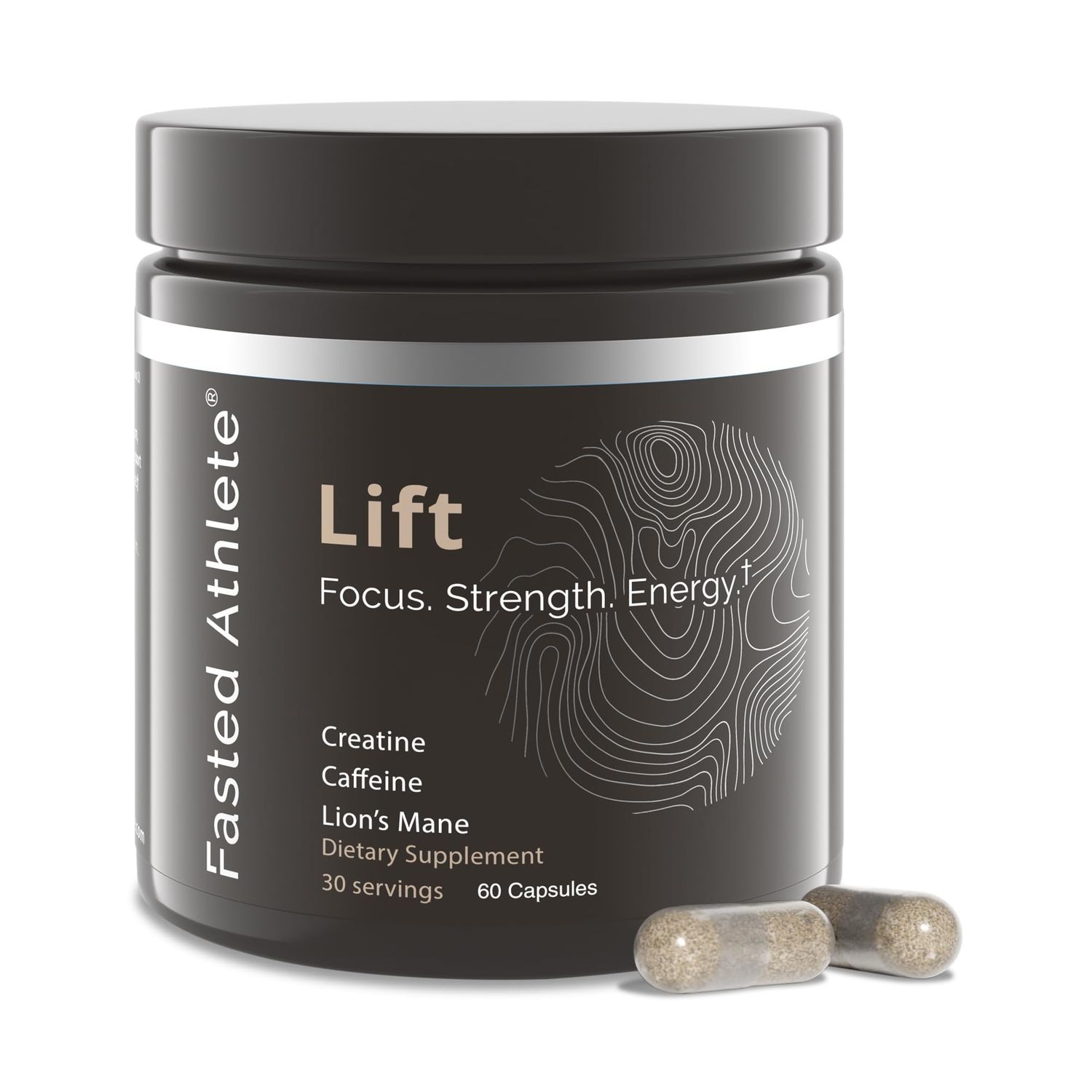 Fasted Athlete Lift - Lions Mane Mushroom Supplement, Boost Memory &amp; Focus, Eliminate Brain Fog, Plus Creatine for Energy, Nootropics Brain Support, 60 Capsules
