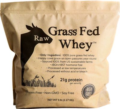Raw Grass Fed Whey Protein Powder, Happy Healthy Cows, Undenatured, GMO-Free, Hormone Free, Gluten Free, Unflavored, Unsweetened, 5LB