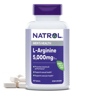 Natrol L-Arginine 5,000 mg, Dietary Supplement for Men&#39;s Health, L-Arginine Supplement, 90 Tablets, 18 Day Supply