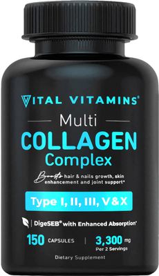 Vital Vitamins Collagen for Women &amp; Men - Type I, II, III, V, X Multi Collagen Pills - Grass Fed, Non-GMO - 150 Capsules