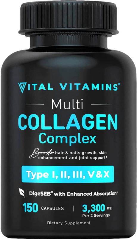 Vital Vitamins Collagen for Women &amp; Men - Type I, II, III, V, X Multi Collagen Pills - Grass Fed, Non-GMO - 150 Capsules