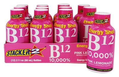 Stacker 2 Pink Lemonade B12 Energy Shot, 2oz (12 Pack)