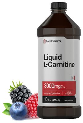 Horbach L-Carnitine Liquid 16 oz | 3000 mg | Berry Flavor | Vegetarian Formula | Non-GMO, Gluten Free Supplement