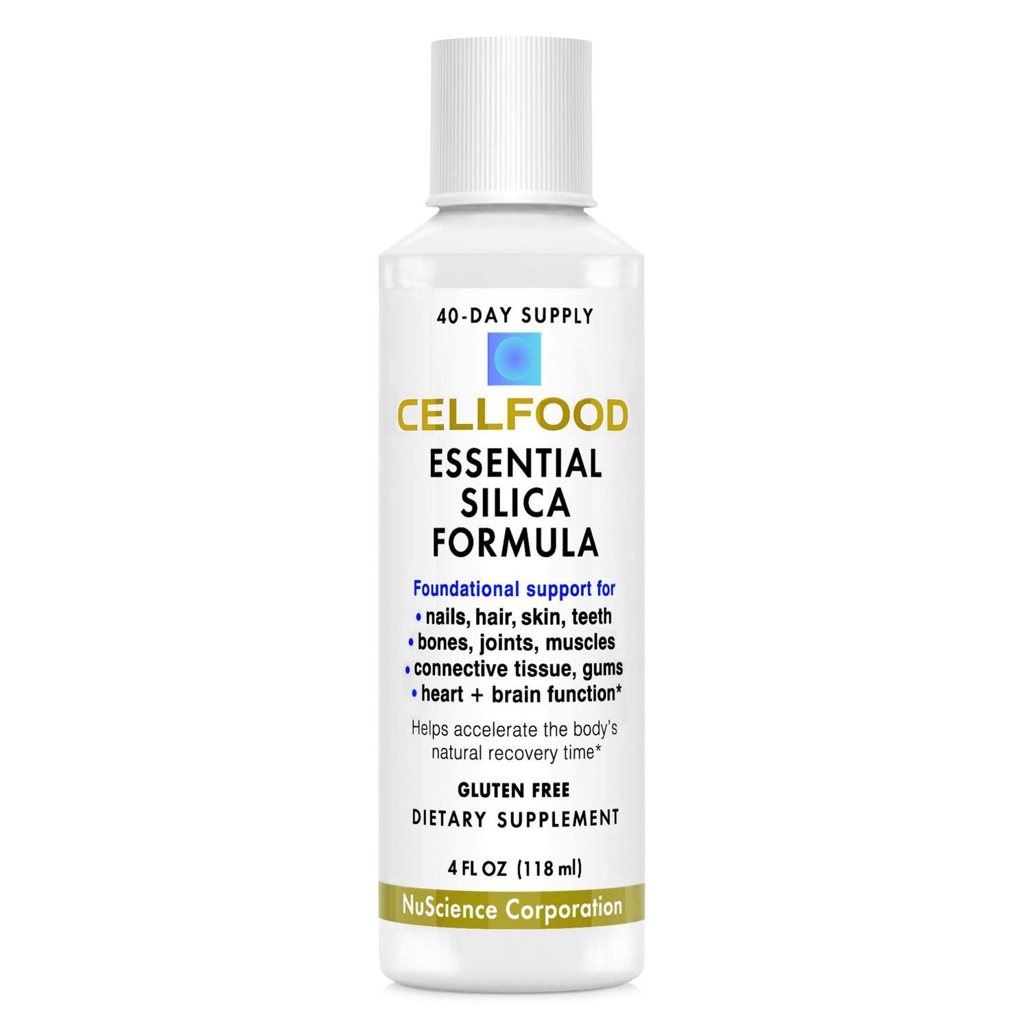 Cellfood Essential Silica Anti-Aging Formula, 4 fl oz - Supports Healthy Bones, Joints, Hair, Skin, Nails, Teeth &amp; Gums - Easy to Absorb Liquid - Gluten Free, Thiaminase Free, Non-GMO - 40-Day Supply