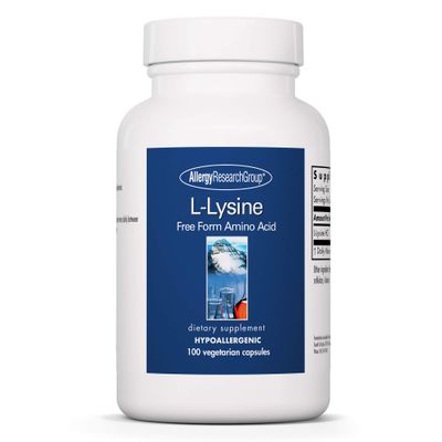 Allergy Research Group L-Lysine - Immune Support, L-Lysine HCI, Free Form Amino Acid, 500mg Supplement, Pure, Organic, Vegetarian Capsules - 100 Count